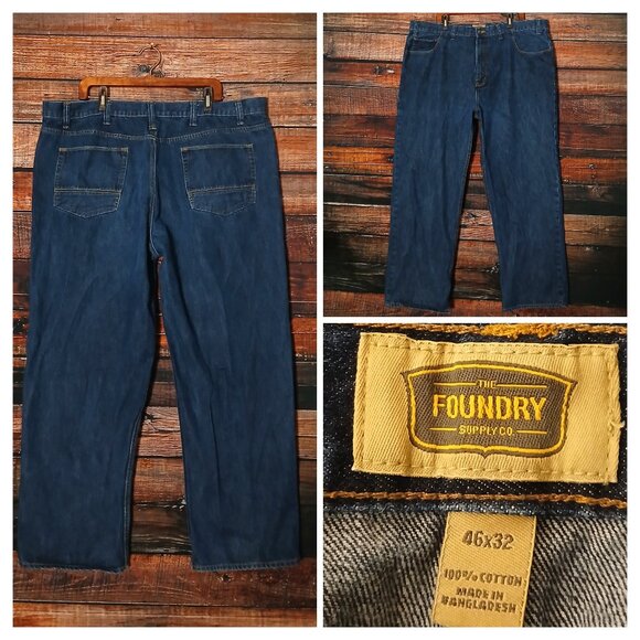 Foundry Jeans Mens 46X32 Relaxed Straight Dark Blue Denim Big & Tall 100% Cotton - Picture 1 of 8